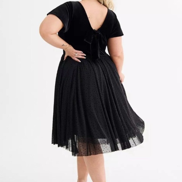 Torrid Retro Chic Black Velvet Dress with Polka Dot Skirt - Picture 2 of 6